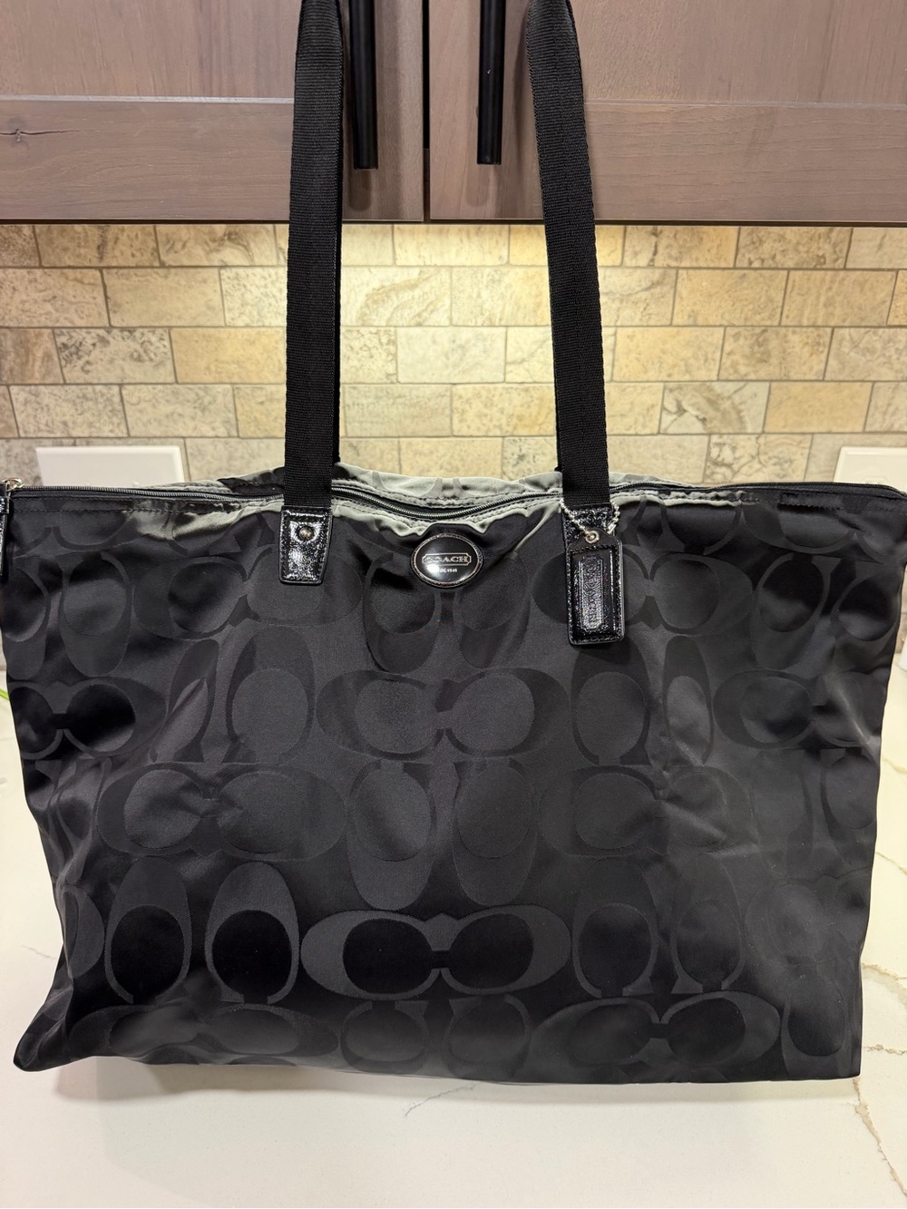 Coach Packable Weekender Black Signature In Nylon